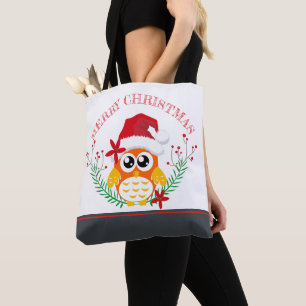 Bolso De Tela Merry Christmas Cute Owl Wreath