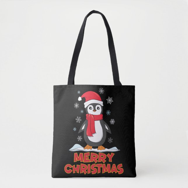 Bolso De Tela Merry Christmas Cute Penguin (Anverso)