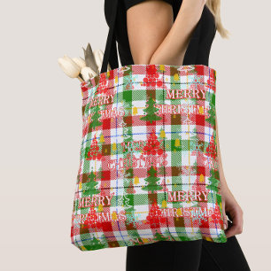Bolso De Tela Merry Christmas Decorated Plaid Tartán