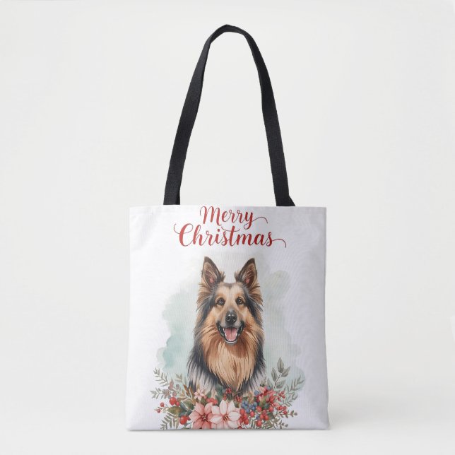 Bolso De Tela Merry Christmas Dog Festive Holiday Shopping (Anverso)