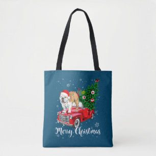 Bolso De Tela Merry Christmas English Bulldog Santa Red Truck Xm