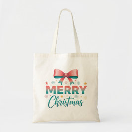 Bolso De Tela Merry Christmas Festive Bow Tote Bag