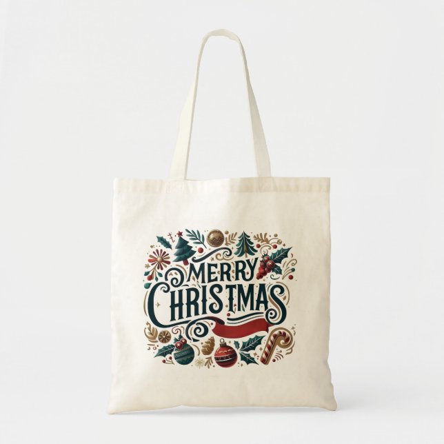 Bolso De Tela Merry Christmas Festive & Heartfelt  (Frente)