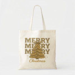 Bolso De Tela Merry Christmas Gold Christmas Tree