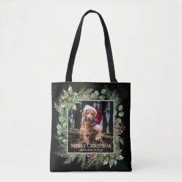 Bolso De Tela Merry Christmas Pet Photo Wreath Greenery