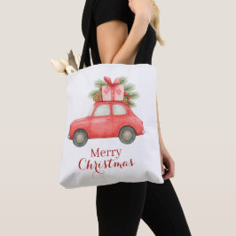 Bolso De Tela Merry Christmas Red Car – Personalized Holiday 