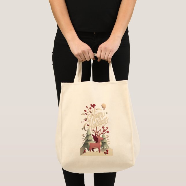 Bolso De Tela Merry Christmas Reindeer Canvas Tote Bag  (Anverso (producto))
