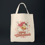 Bolso De Tela Merry Christmas Retro Typography Santa Gorra Rosa<br><div class="desc">Feliz Navidad,  tipografía retro rosa con un santa claus con un gorra rosa.</div>