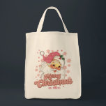 Bolso De Tela Merry Christmas Retro Typography Santa Gorra Rosa<br><div class="desc">Feliz Navidad,  tipografía retro rosa con un santa claus con un gorra rosa.</div>