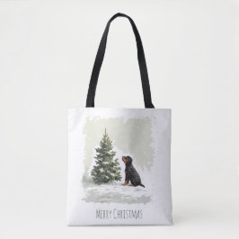 Bolso De Tela Merry Christmas Rottweiler Dog Christmas Tree