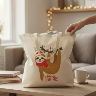 Bolso De Tela Merry Christmas Sloth Vacaciones