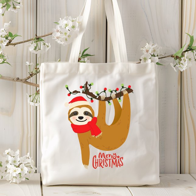 Bolso De Tela Merry Christmas Sloth | Vacaciones (Subido por el creador)