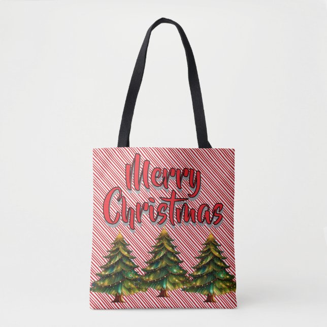 Bolso De Tela Merry Christmas Tree Candy Cane Fun Holiday (Anverso)