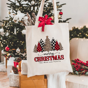 Bolso De Tela Merry Christmas Tree Leopard & Buffalo Plaid