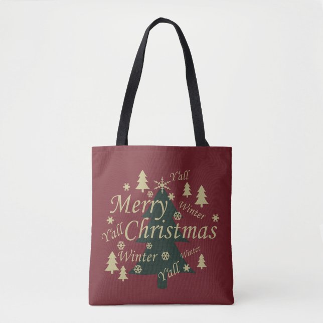 Bolso De Tela Merry Christmas yall pine tree (Anverso)