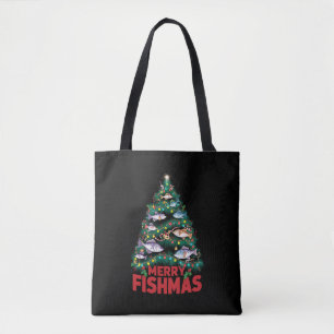 Bolso De Tela Merry Fishmas Christmas Tree Enfoca la pesca de pe