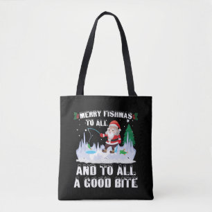 Bolso De Tela Merry Fishmas Graciosa Pesca Pescador Navidad