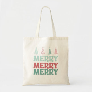 Bolso De Tela Merry Merry Merry with Pastel Boho Christmas Trees