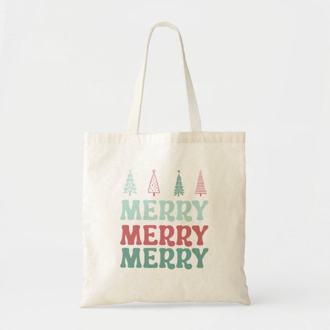 Bolso De Tela Merry Merry Merry with Pastel Boho Christmas Trees (Frente)