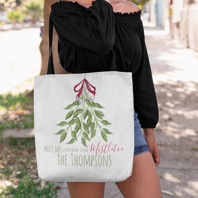 Bolso De Tela Merry Mistletoe con bayas blancas (Meet me under the mistletoe holiday tote bag)