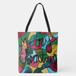 BOLSO DE TELA MERRY NAVIDAD NEUROGRÁFICA Y NEGRO