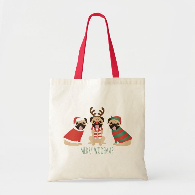 Bolso De Tela Merry Woofmas Pug Dogs (Frente)