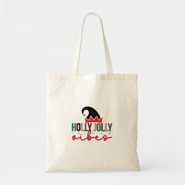Bolso De Tela Merry Xmas Holly Jolly Vibes (Frente)