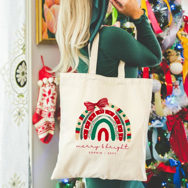 Bolso De Tela Merry y Bright | Navidades rojos y verdes modernos (Subido por el creador)