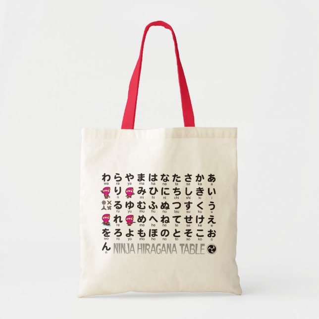 Bolso De Tela Mesa de Hiragana japonesa Chica Ninja (Frente)