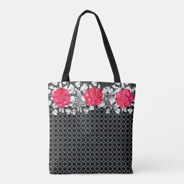 Bolso De Tela Metalizado, encajes y Rosas (Reverso)