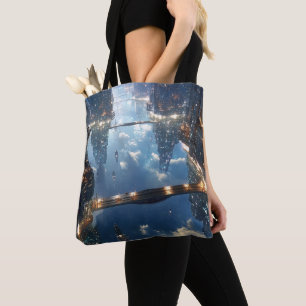Bolso De Tela Metrópolis flotante en el cielo