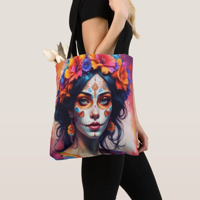 Bolso De Tela Mexican Catrina watercolor (Detalle)