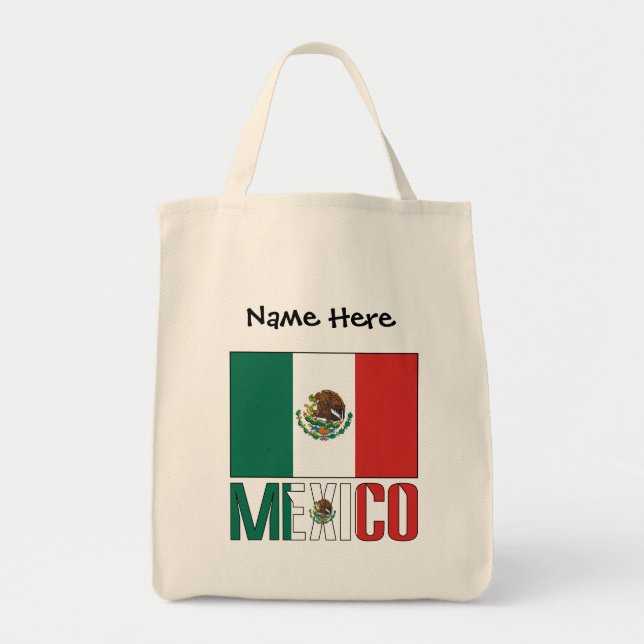Bolso De Tela Mexico and Mexican Flag with Your Name (Frente)