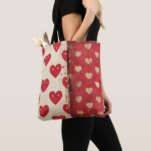 Bolso De Tela Mezcla de Corazones Chic Vintage Rojo