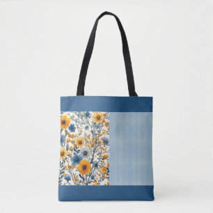 Bolso De Tela Mezcla De Flora Vintada Azul Y Amarilla bonito
