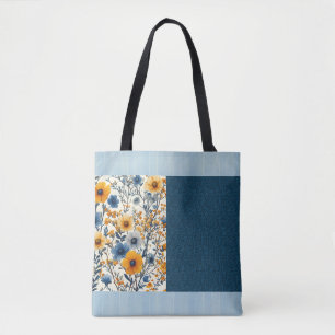 Bolso De Tela Mezcla De Flora Vintada Azul Y Amarilla bonito