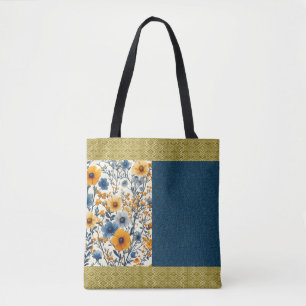 Bolso De Tela Mezcla De Flora Vintada Azul Y Amarilla bonito