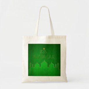 Bolso De Tela Mezquita de Oro Verde de Eid Mubarak