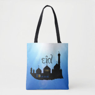 Bolso De Tela Mezquita Eid Mubarak con tipografía