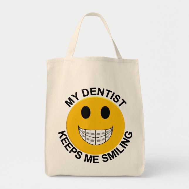 Bolso De Tela Mi dentista me mantiene con cordones sonrientes -  (Frente)
