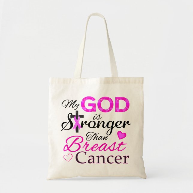 Bolso De Tela Mi DIOS es más fuerte que el cáncer de mama (Frente)