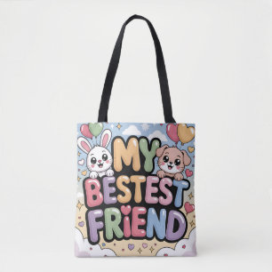 Bolso De Tela Mi Mejor Amigo Gráfico: Conejito y Cachorro Lindos