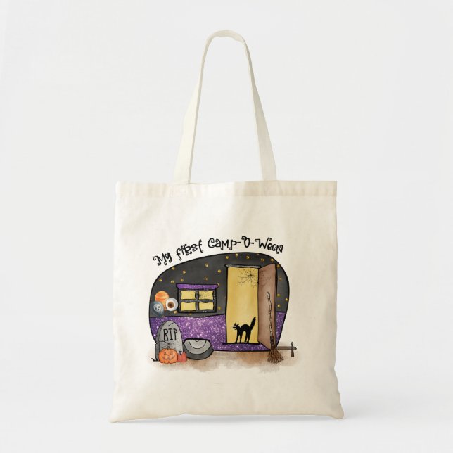Bolso De Tela Mi primer campamento-O-Ween | Camping de Halloween (Frente)