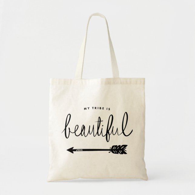 Bolso De Tela Mi tribu es Mano-Indicada con letras elegante (Frente)