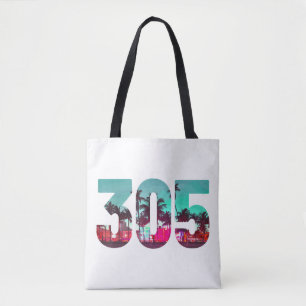 Bolso De Tela Miami 305 Código de Área Florida Palmas Vintage Or