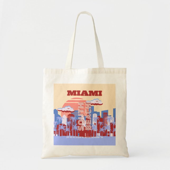 Bolso De Tela Miami Beach, Miami Travel Art, Retro (Frente)
