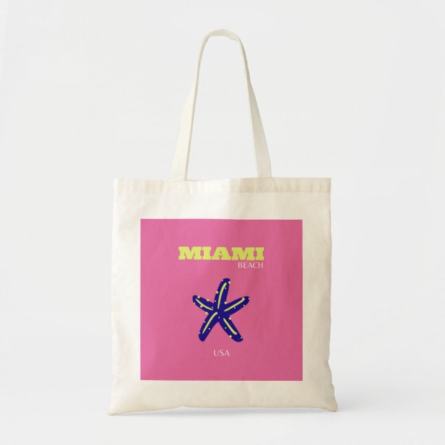Bolso De Tela Miami, Miami Beach, Rosa (Frente)