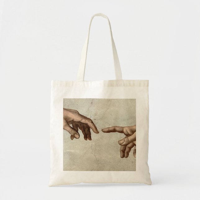 Bolso De Tela Michaelangelo manos creación adam dios (Frente)