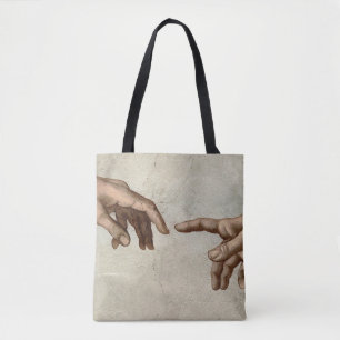 Bolso De Tela Michaelangelo manos creación adam dios