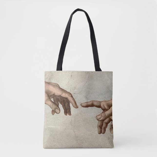 Bolso De Tela Michaelangelo manos creación adam dios (Anverso)